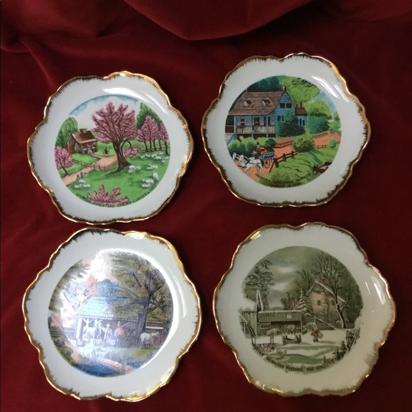 4 Seasonal Currier & Ives Plates. Winter Spring Summer and Autumn.